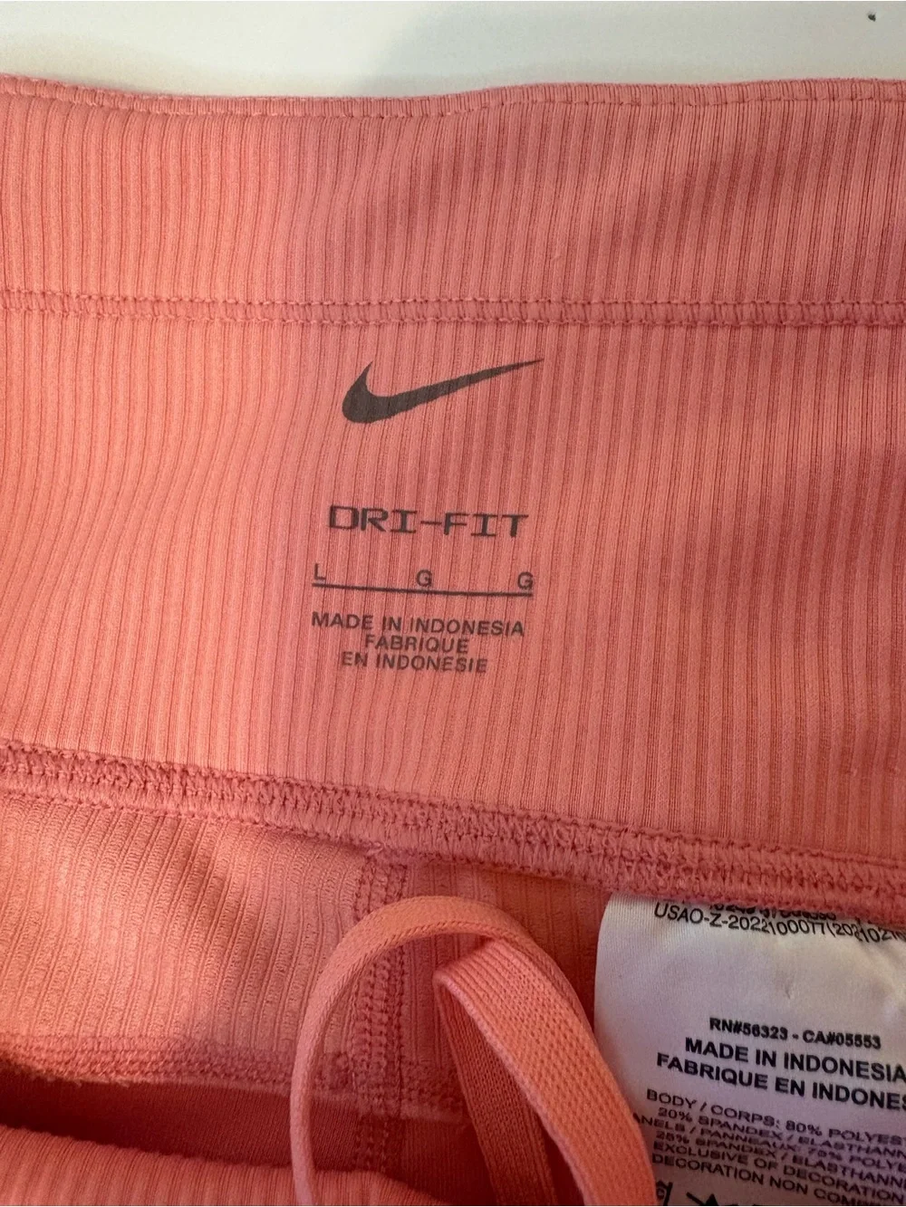 Nike Coral Pink Ribbed High-Waist Bike Shorts
